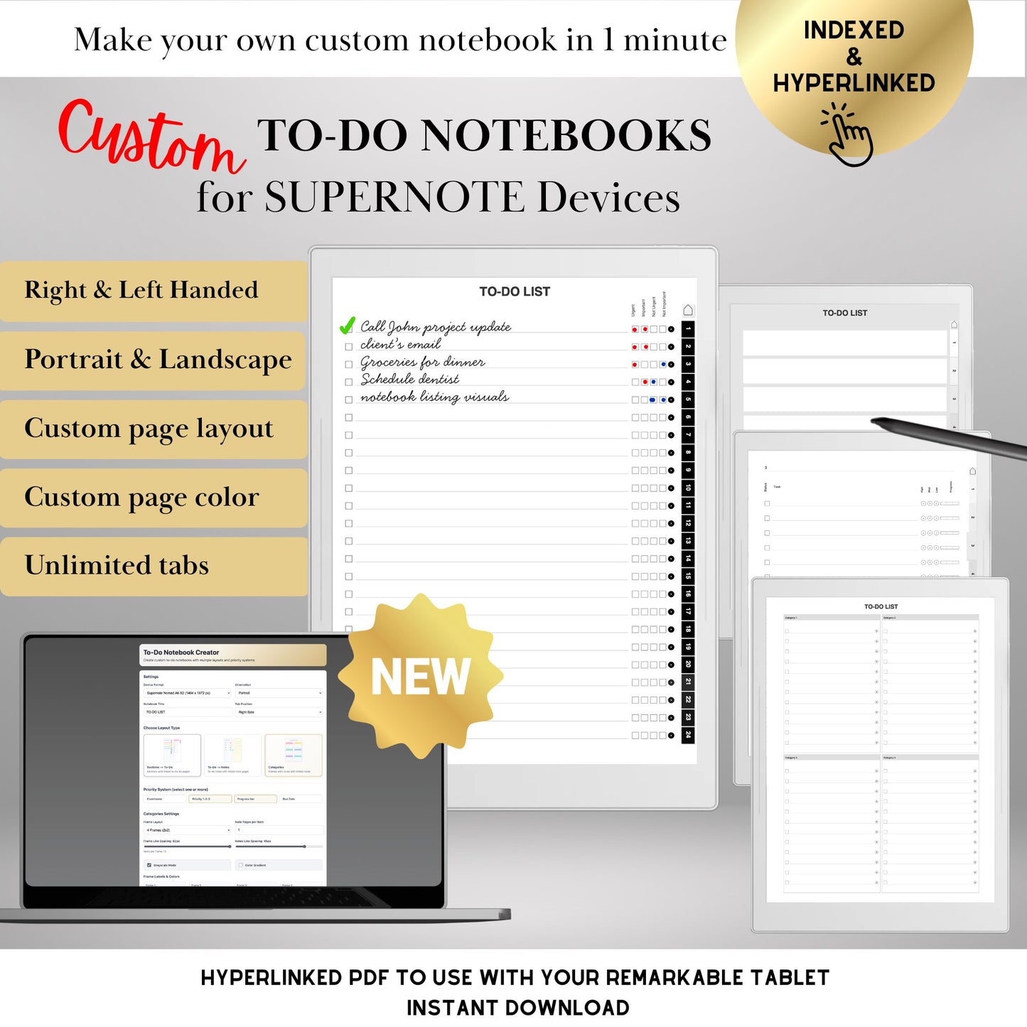 Supernote A5X A6X — To-Do Notebook Creator, Custom Hyperlinked Task Planner