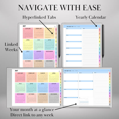 reMarkable Paper Pro — Weekly Planner 2027, dated calendar Sun & Mon start, portrait & landscape