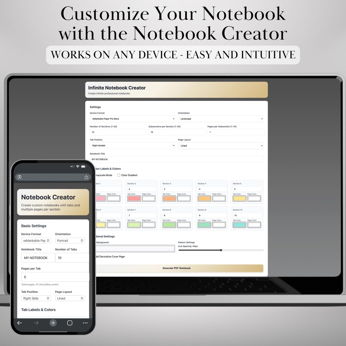 reMarkable Paper Pro Move — Notebook Creator, custom tabs