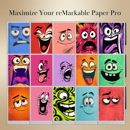 reMarkable Paper Pro & 2 — Cartoon Faces Sleep Screens
