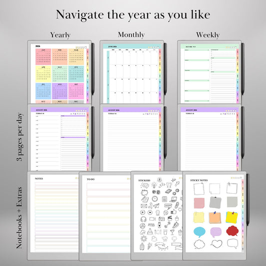 reMarkable Paper Pro — Daily Planner 2026-2027, dated calendar