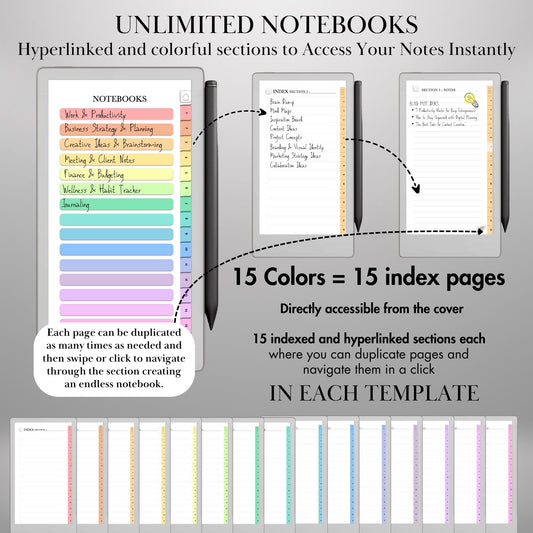 Starter Kit for reMarkable Paper Pro Move Templates Bundle with Calendar, Infinite Notebook, Ready-to-use Stickers & Sticky Notes and Covers