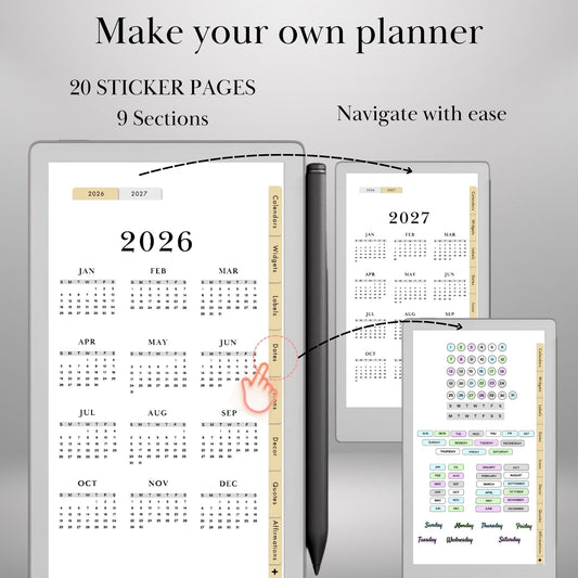 reMarkable Paper Pro Move — Planning Sticker Pack, 400+ widgets