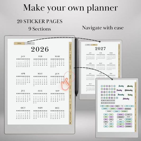 reMarkable Paper Pro & 2 — Planning Sticker Pack, 400+ widgets
