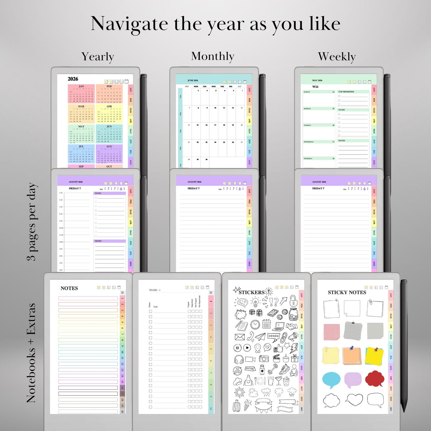 reMarkable Paper Pro Move — Daily Planner 2026-2027, dated calendar