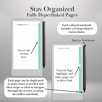 Infinite Notebooks for reMarkable Paper Pro Move Hyperlinked PDF Template Colored Notebooks templates Digital Notebooks eInk