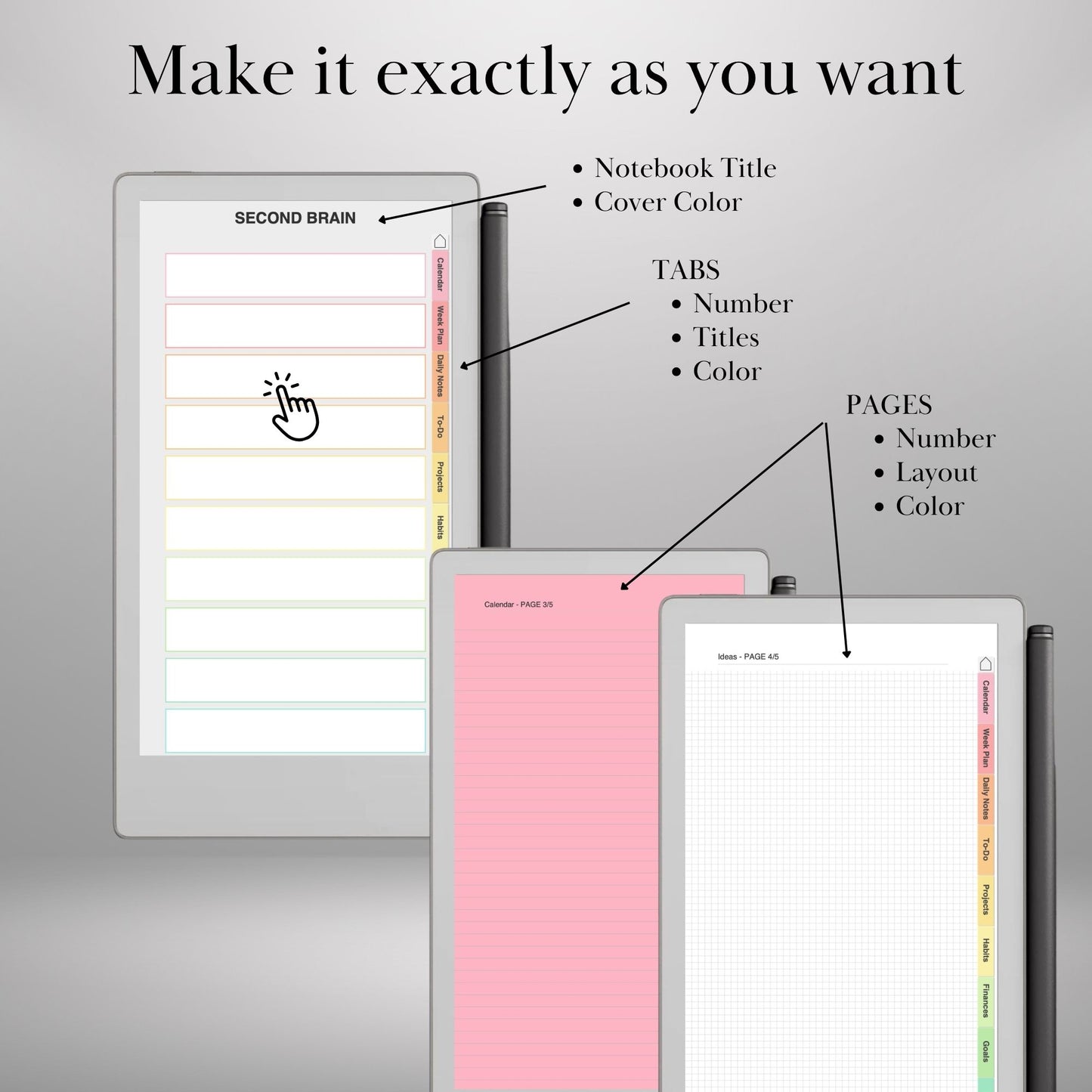 reMarkable Paper Pro Move — Notebook Creator, custom tabs