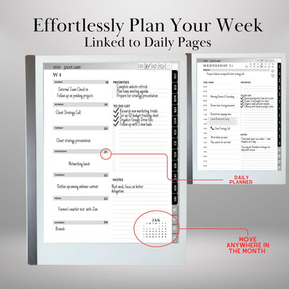 2026 Digital Planner for reMarkable 2 & Paper Pro: Hyperlinked Productivity Notebook (PDF Download)
