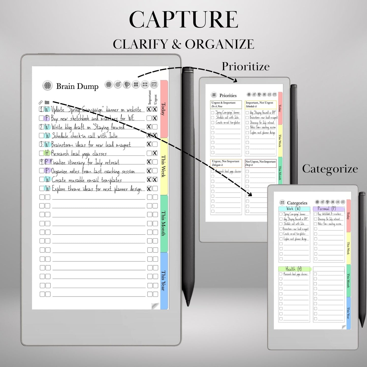 reMarkable Paper Pro Move — GTD Task Tracker, brain dump & projects