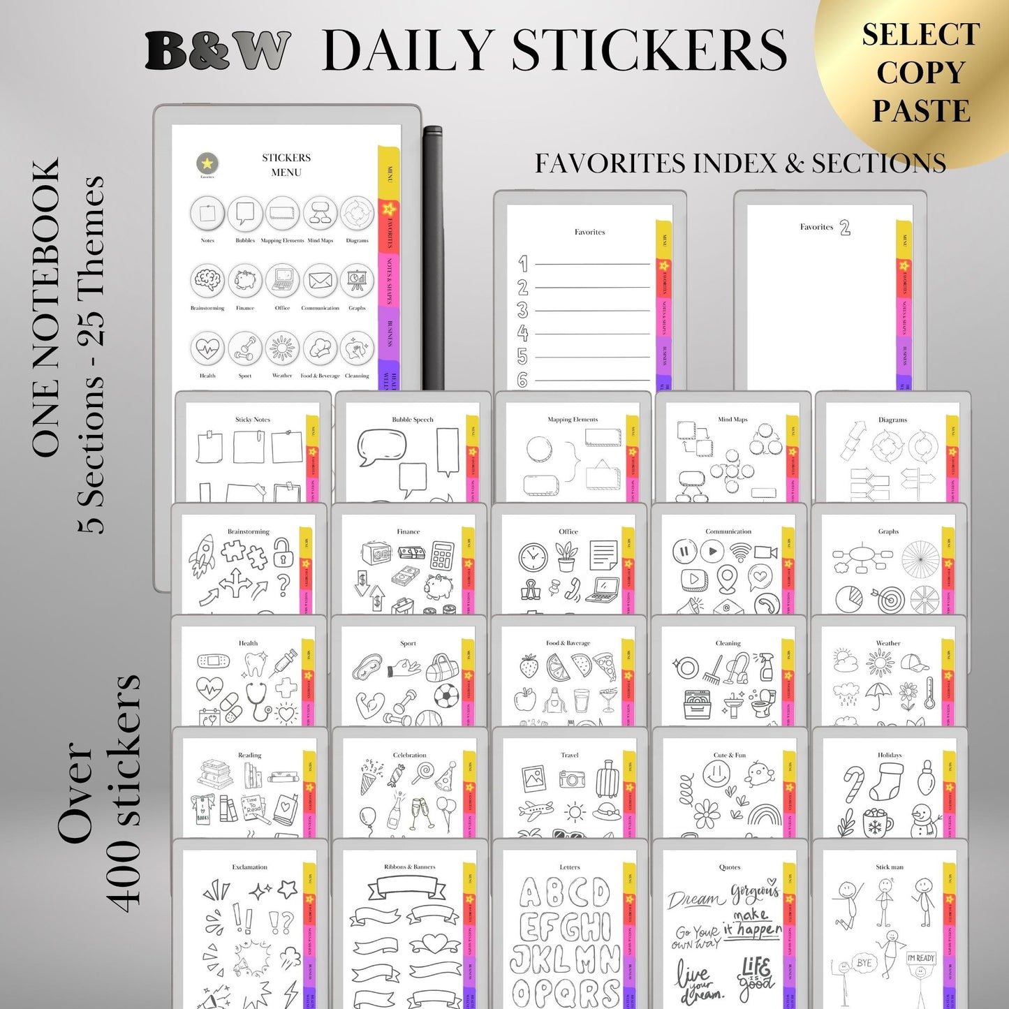 reMarkable Paper Pro Move — Stickers Mega Bundle, 9 packs 2600+