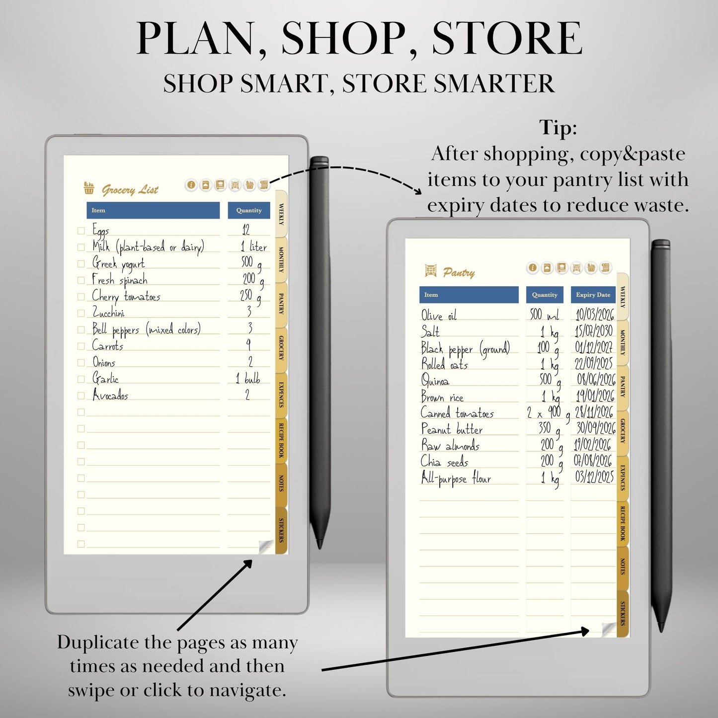 reMarkable Paper Pro Move — Meal Planner, grocery & recipe book