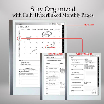 2026 Digital Planner for reMarkable 2 & Paper Pro: Hyperlinked Productivity Notebook (PDF Download)