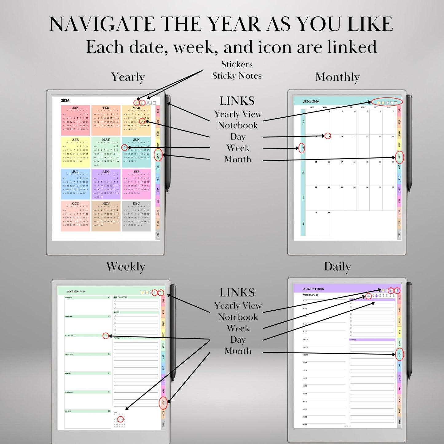 reMarkable Paper Pro — Daily Planner 2026-2027, dated calendar