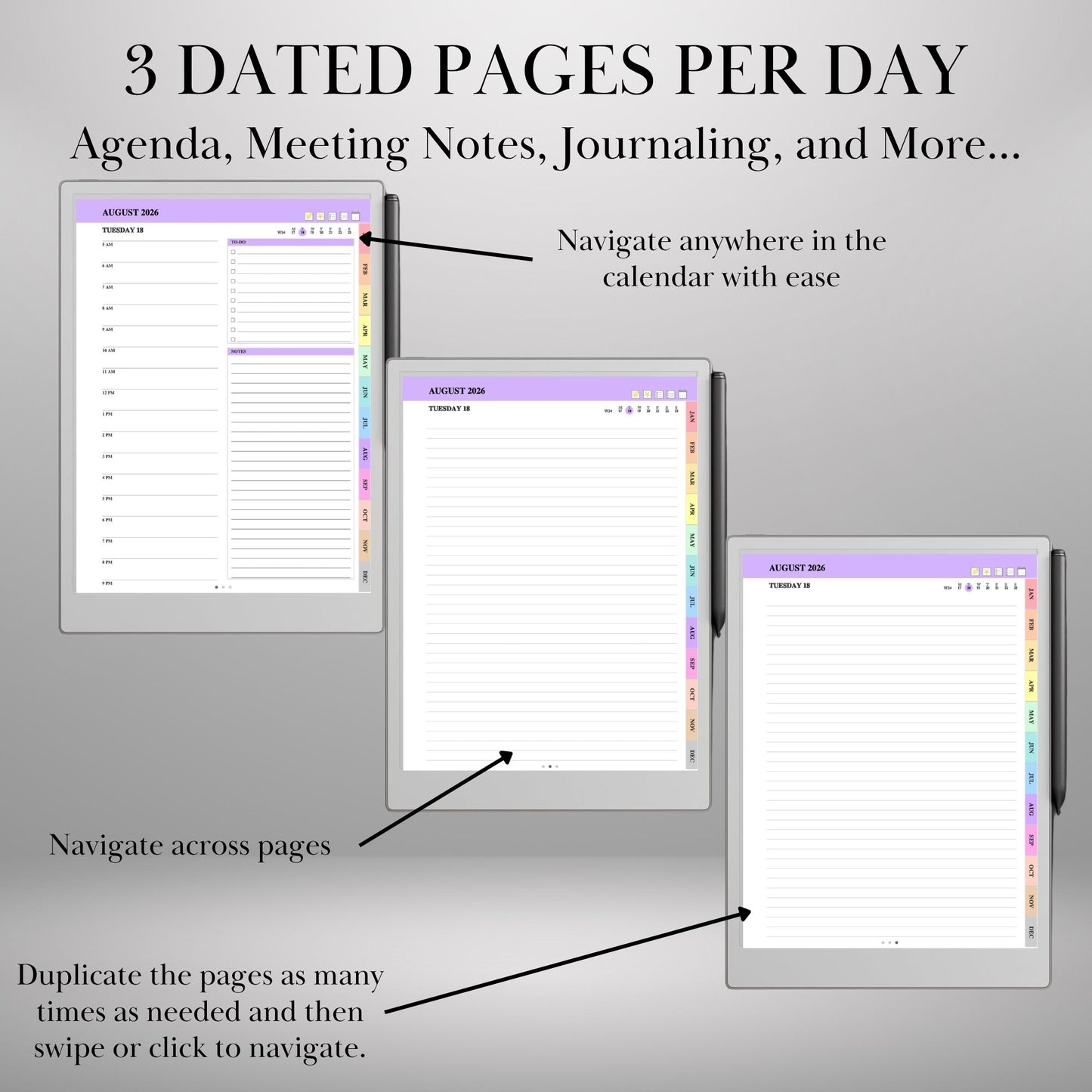 reMarkable Paper Pro — Daily Planner 2026-2027, dated calendar