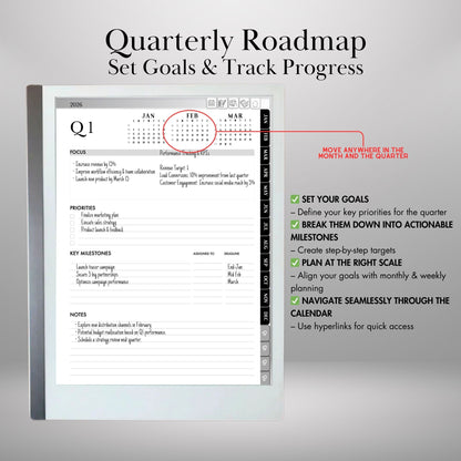 2026 Digital Planner for reMarkable 2 & Paper Pro: Hyperlinked Productivity Notebook (PDF Download)