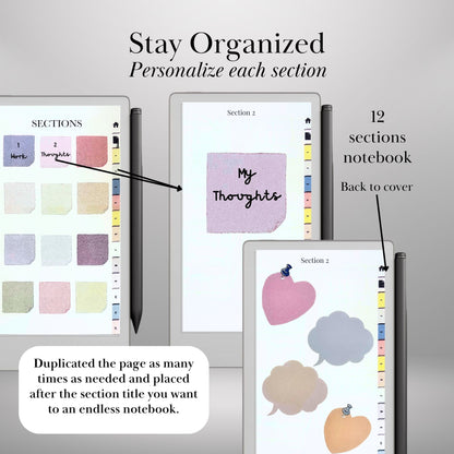 Ready-to-use Sticky Notes Bundle for reMarkable Paper Pro Move: 108 Colored Stickers Templates, 12-Section Hyperlinked Notebook