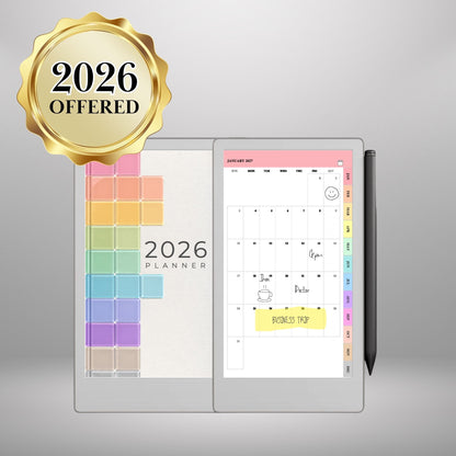 reMarkable Paper Pro Move — Monthly Planner 2027, full-page calendar & year overview