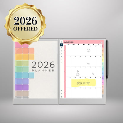reMarkable Paper Pro — Monthly Planner 2027, full-page calendar & year overview