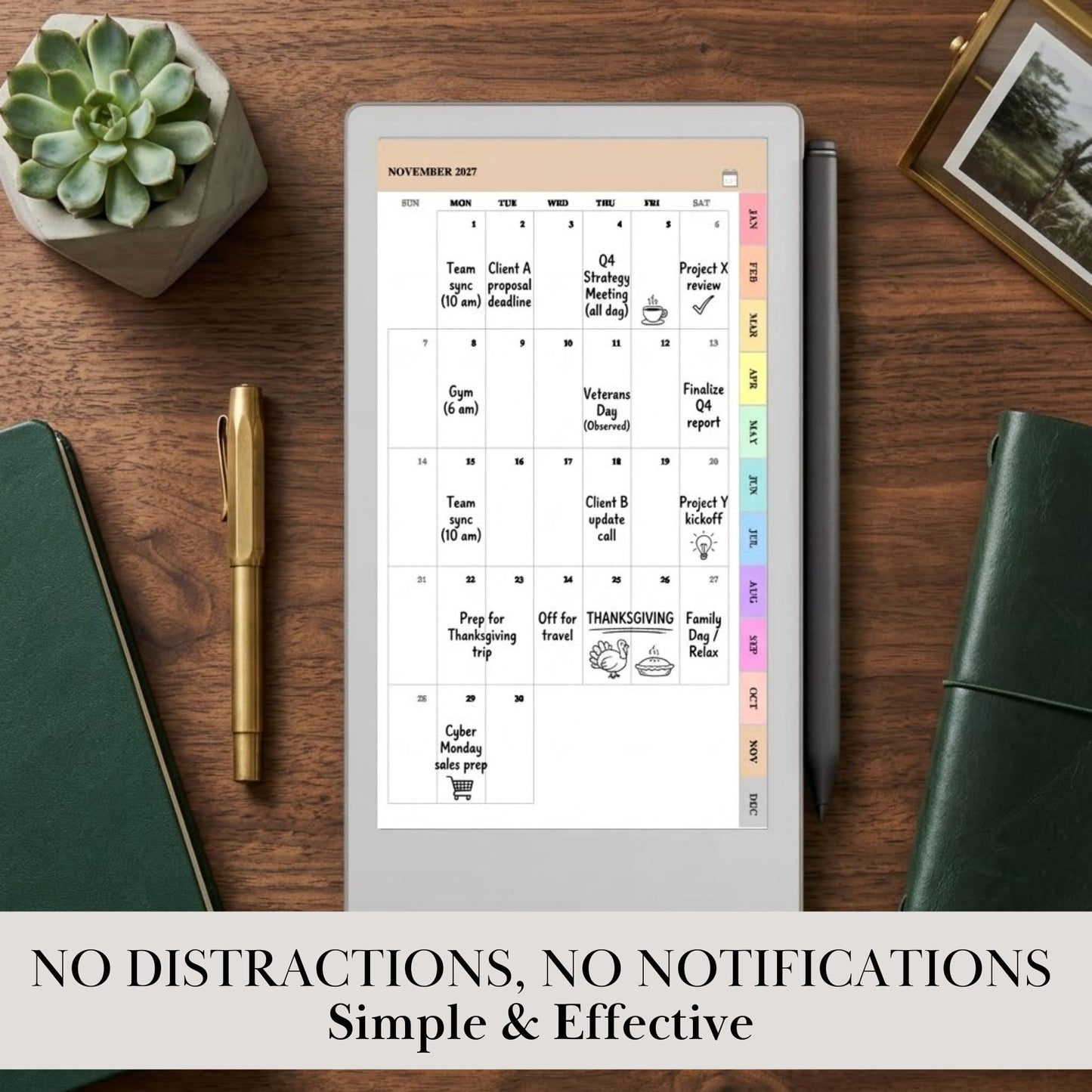 reMarkable Paper Pro Move — Monthly Planner 2027, full-page calendar & year overview
