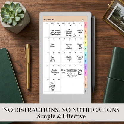 reMarkable Paper Pro Move — Monthly Planner 2027, full-page calendar & year overview