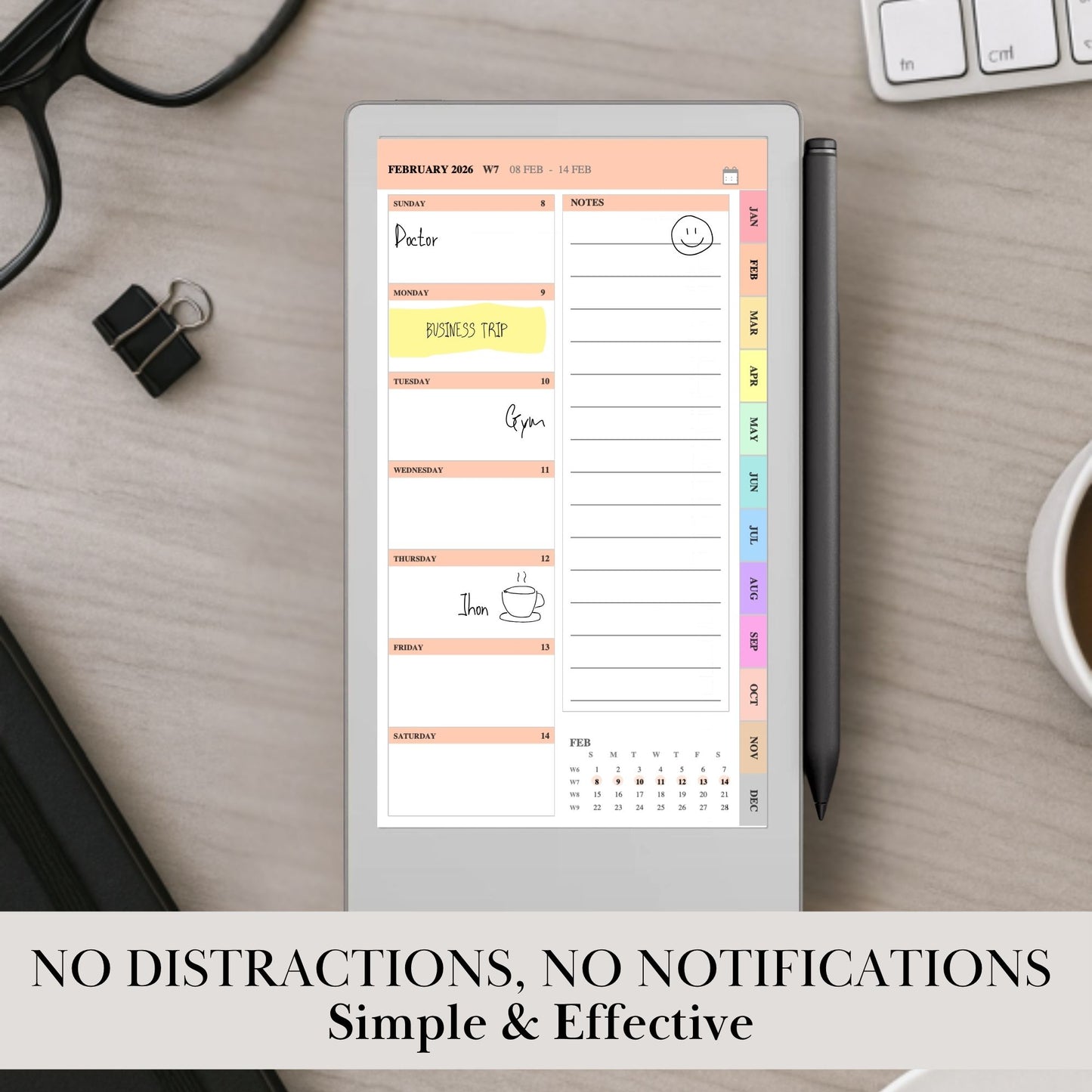 reMarkable Paper Pro Move — Weekly Planner 2027, dated calendar Sun & Mon start, portrait & landscape