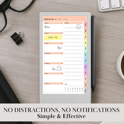 reMarkable Paper Pro Move — Weekly Planner 2027, dated calendar Sun & Mon start, portrait & landscape