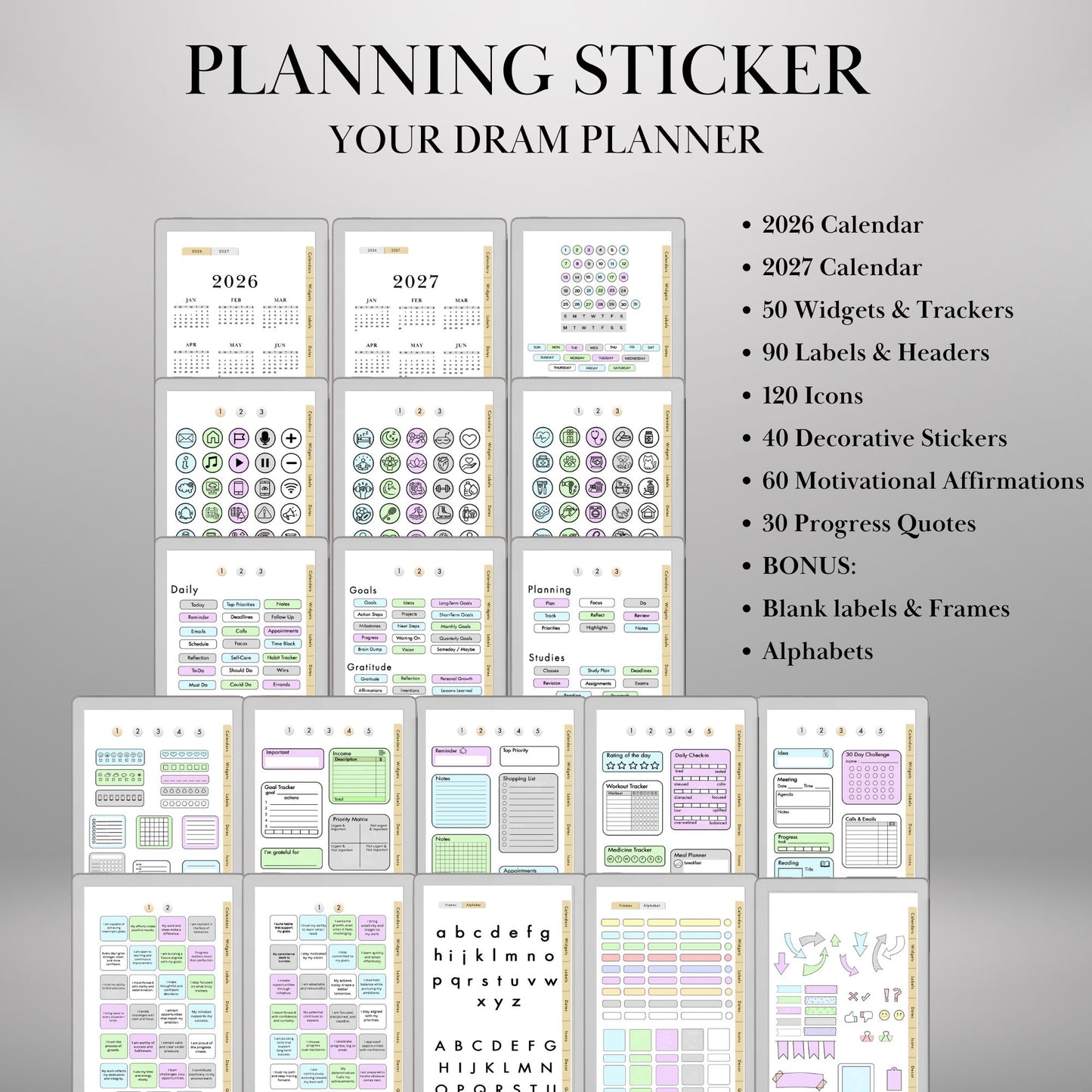 reMarkable Paper Pro Move — Stickers Mega Bundle, 9 packs 2600+