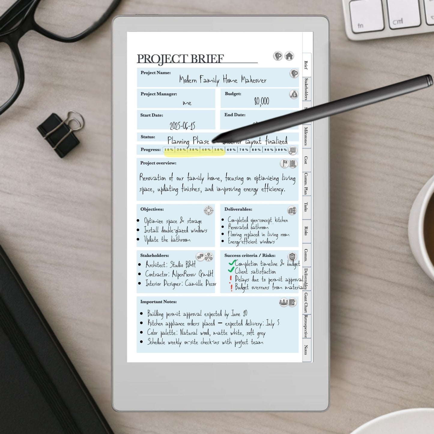 reMarkable Paper Pro Move — Project Management Planner, PMI & Gantt