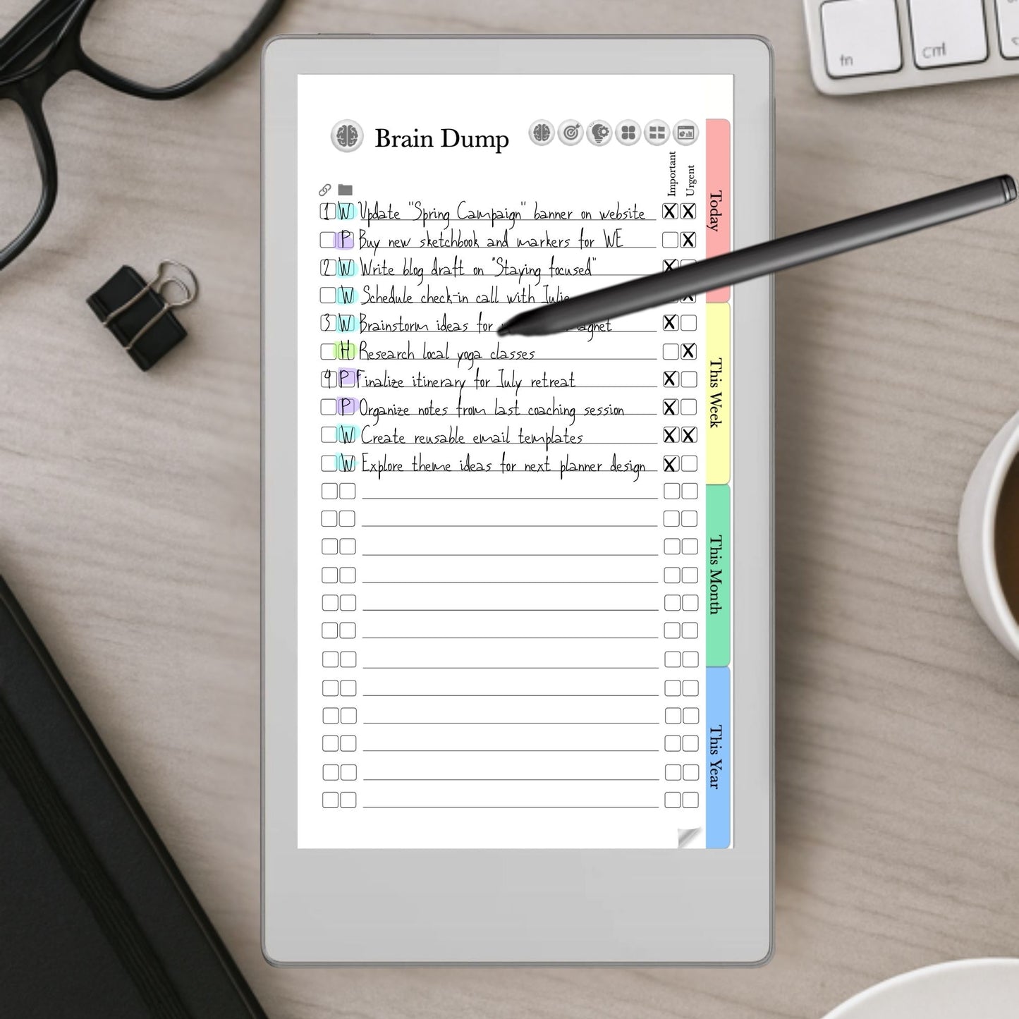 reMarkable Paper Pro Move — GTD Task Tracker, brain dump & projects
