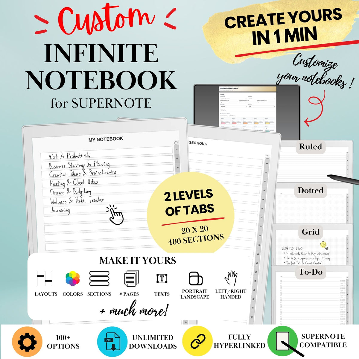 Supernote A5X A6X — Infinite Notebook Creator, Custom Notebook Template