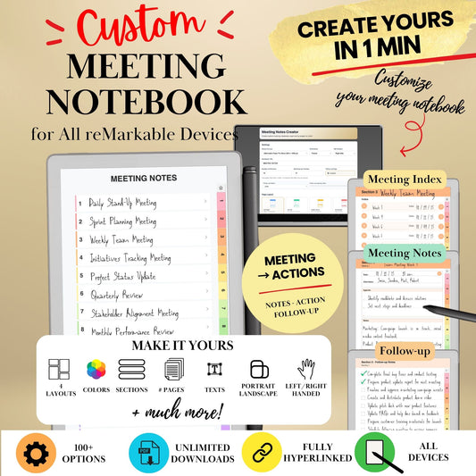 All reMarkable Devices — Meeting Notebook Creator, Custom Hyperlinked Templates