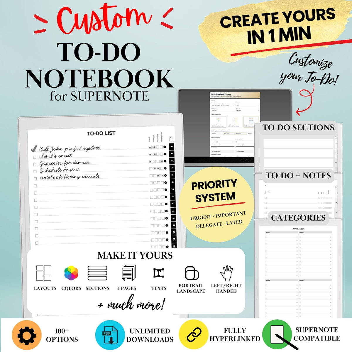 Supernote A5X A6X — To-Do Notebook Creator, Custom Hyperlinked Task Planner