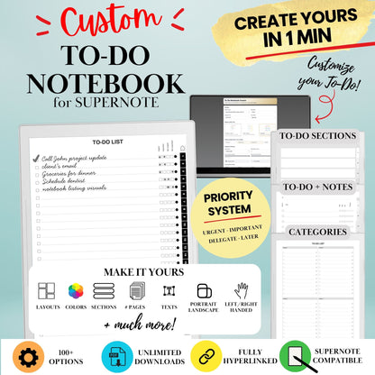 Supernote A5X A6X — To-Do Notebook Creator, Custom Hyperlinked Task Planner