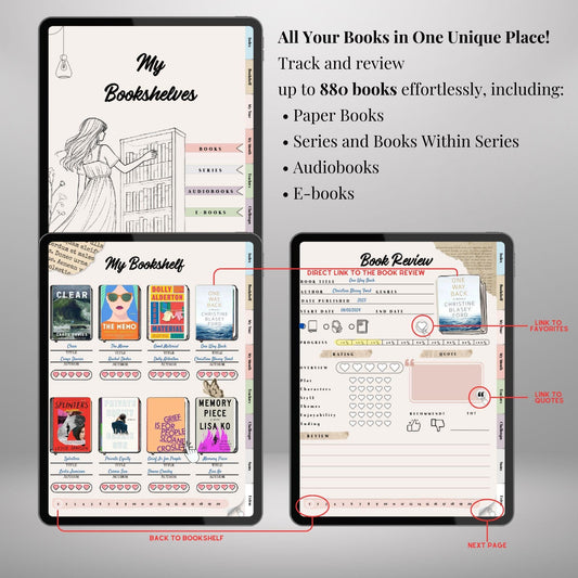 Digital Reading Journal | Digital Reading Planner GoodNotes, Ipad | Book Lovers’ Reading Log, Reading Tracker, Book Shelf, Book Review