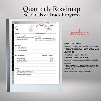 2025 Planner for reMarkable 2 and reMarkable Paper Pro Calendar reMarkable Hyperlinked Notes and Daily Meeting Notes Hyperlinked Planner