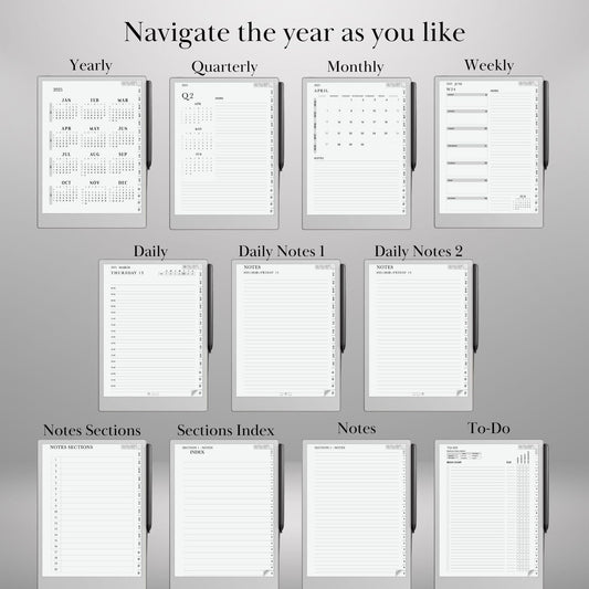 Daily Planner 2025 for Remakable Paper pro and reMarkable 2 Hourly Planner Template Hyperlinked Notebook reMarkable 2 Template Organizer