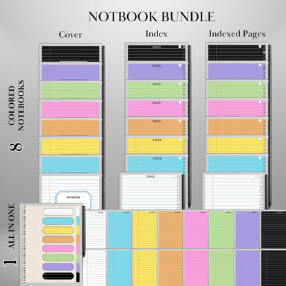 Color Paper Notebook Bundle for reMarkable Paper Pro 8+1 Color Paper Notebooks Hyperlinked and Indexed Digital Notebook e-Ink Template