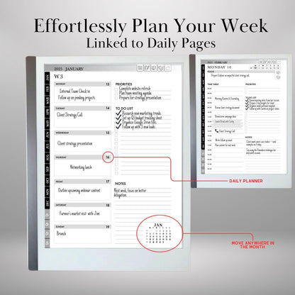 2025 Planner for reMarkable 2 and reMarkable Paper Pro Calendar reMarkable Hyperlinked Notes and Daily Meeting Notes Hyperlinked Planner