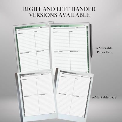 Meeting Notebooks Bundle for reMarkable Paper Pro, Structured, Cornell and Quandrants layouts, Hyperlinked and Indexed e-Ink Templates