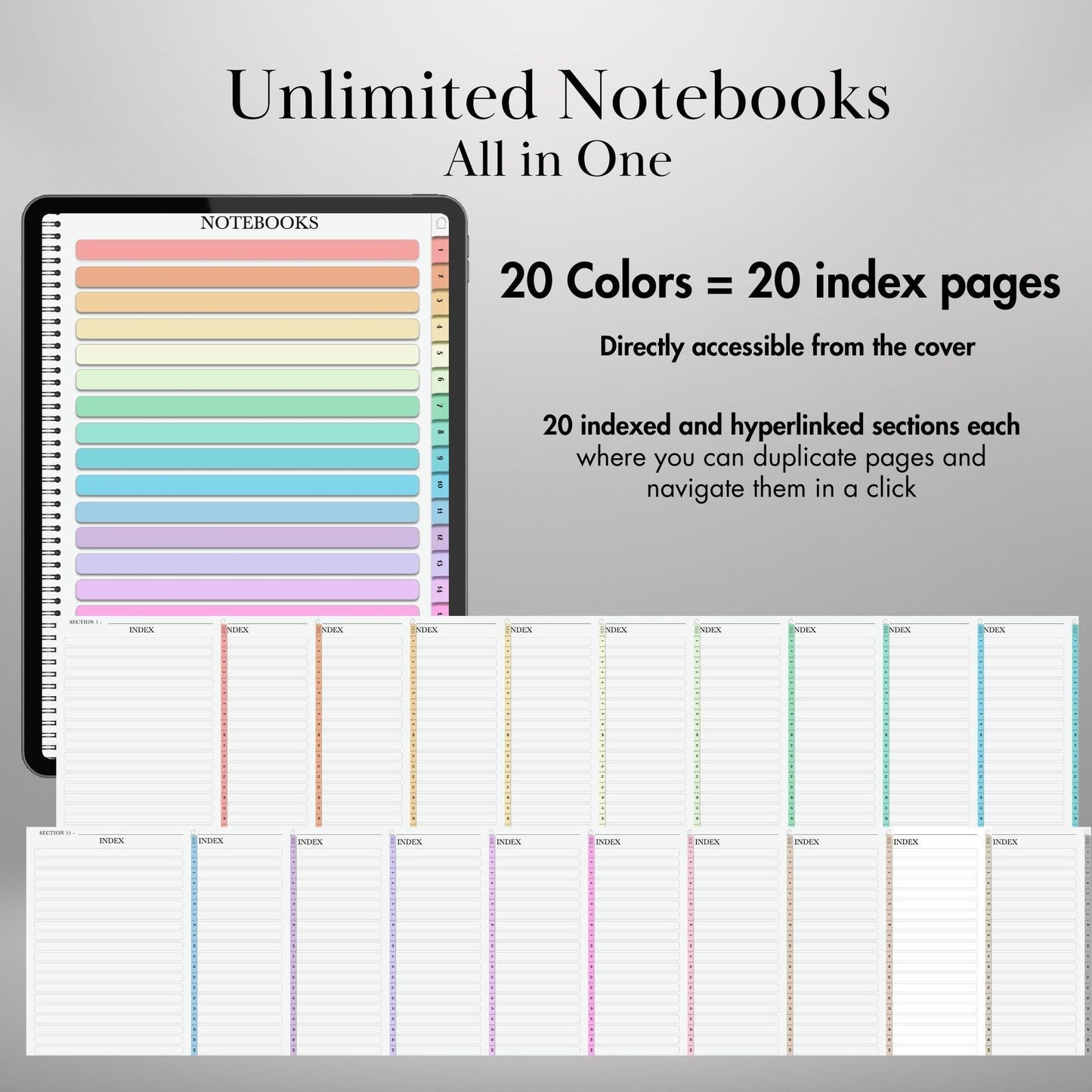 Goodnotes Digital Notebook with tabs | Ipad Notebook | Hyperlinked PDF Template | Colored Notebooks templates | Digital Notebook Template