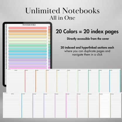 Goodnotes Digital Notebook with tabs | Ipad Notebook | Hyperlinked PDF Template | Colored Notebooks templates | Digital Notebook Template