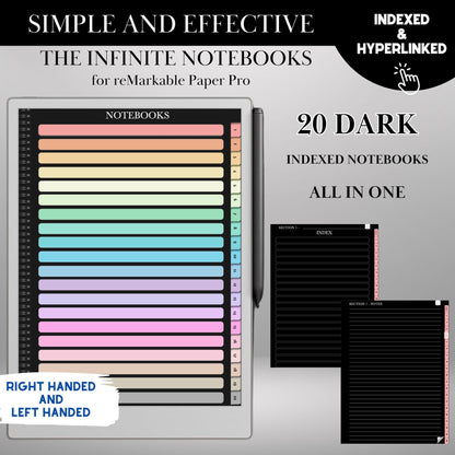 reMarkable Paper Pro Dark Notebook| Remarkable 2 Hyperlinked PDF Template | Black Notebooks templates | Digital Notebooks | eInk Templates