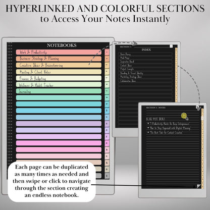 reMarkable Paper Pro Dark Notebook| Remarkable 2 Hyperlinked PDF Template | Black Notebooks templates | Digital Notebooks | eInk Templates