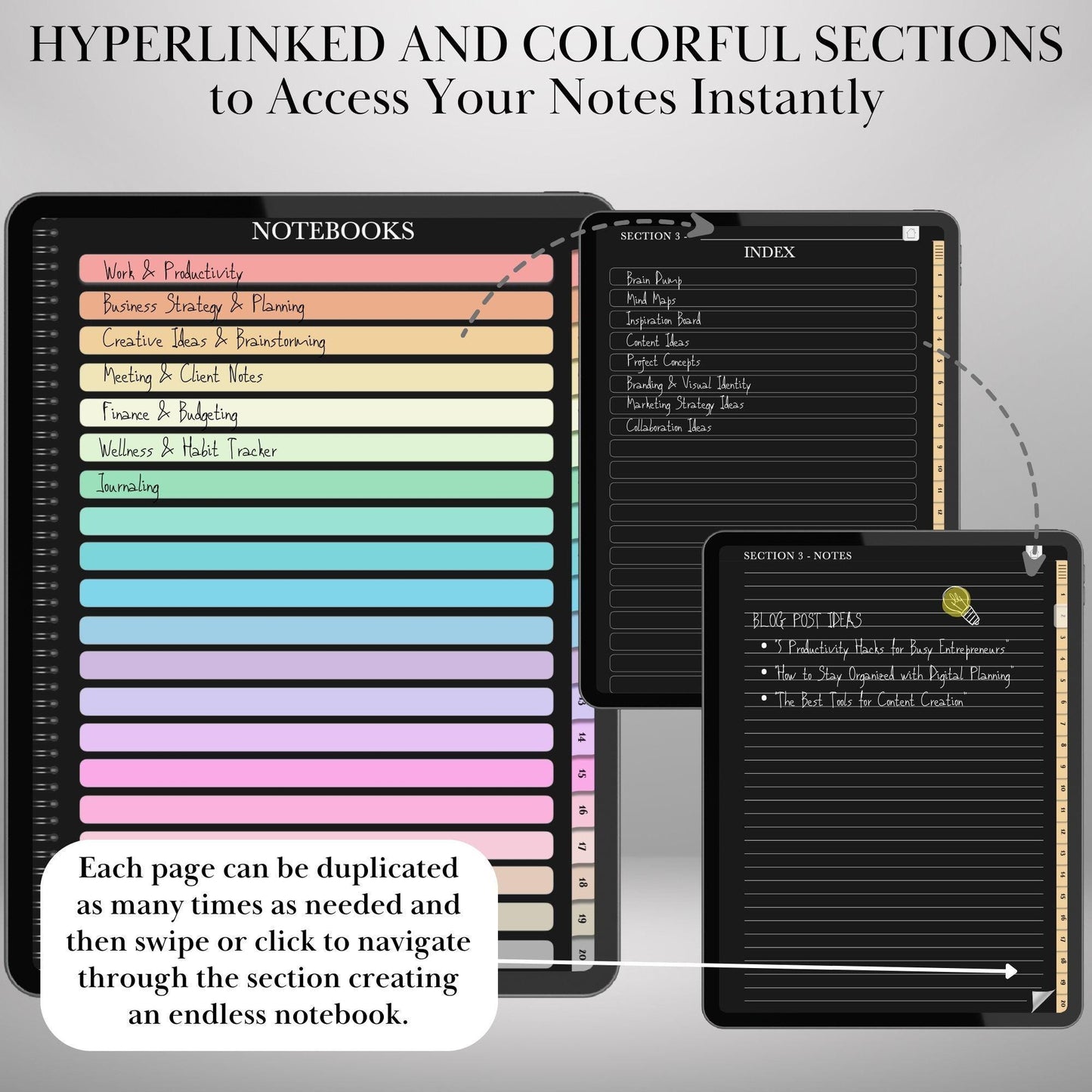 Digital Dark Notebook with tabs for Goodnotes | Ipad Notebook | Hyperlinked PDF Template | Notebook templates | Digital Notebook Template