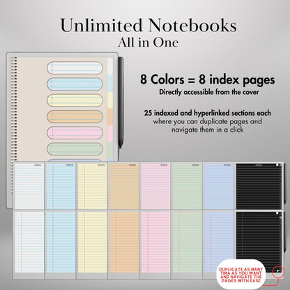 Color Notebook Bundle for reMarkable Paper Pro 8+1 Color Paper Notebooks Hyperlinked and Indexed Digital Notebooks Bundle eInk Templates