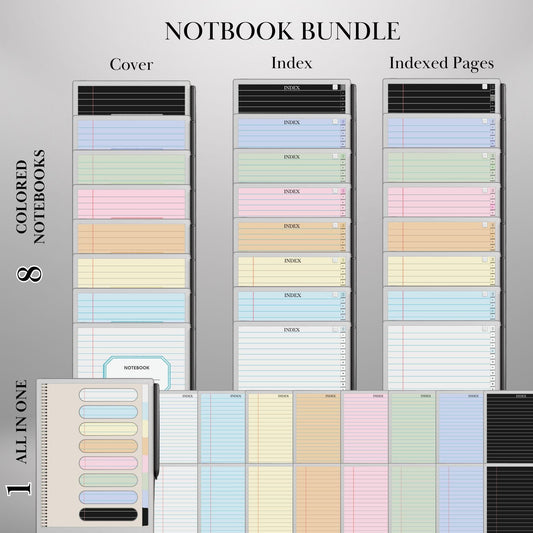 Color Notebook Bundle for reMarkable Paper Pro 8+1 Color Paper Notebooks Hyperlinked and Indexed Digital Notebooks Bundle eInk Templates