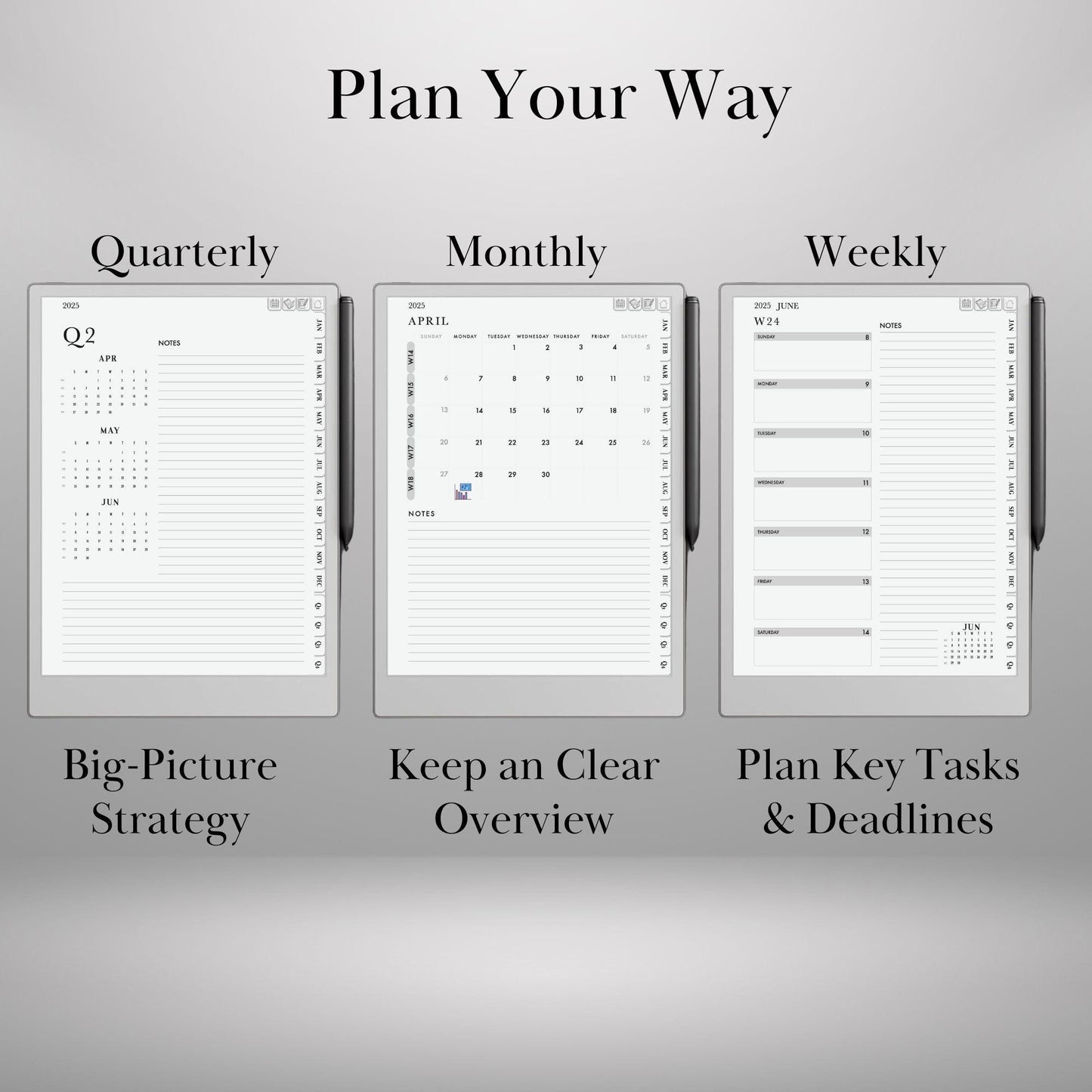 Daily Planner 2025 for Remakable Paper pro and reMarkable 2 Hourly Planner Template Hyperlinked Notebook reMarkable 2 Template Organizer