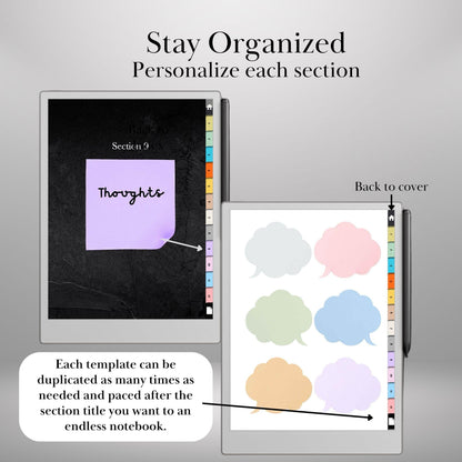 Sticky Notes Bundle for Remarkable Paper Pro Hyperlinked Notebook with 85 Templates & 12 Sections | Remarkable Templates Notes E-Ink Tablet
