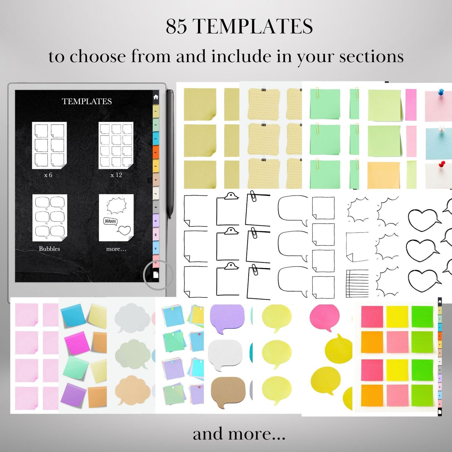 Sticky Notes Bundle for Remarkable Paper Pro Hyperlinked Notebook with 85 Templates & 12 Sections | Remarkable Templates Notes E-Ink Tablet