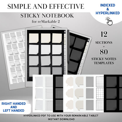 Sticky Notes Bundle for Remarkable 2 Hyperlinked Notebook with 80 Templates & 12 Sections Remarkable Templates Notes E-Ink Tablet templates